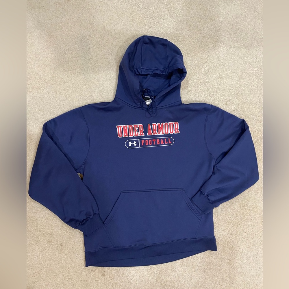 Men’s Large Under Armour Football Hoodie Navy Blue, Red, White Great condition.